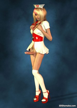 Sexy blond 3D shemale as a nurse