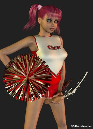 Sexy 3D cheerleader shemale dancing in dress