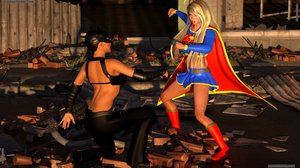 Big-dicked cat-woman impaled a horny super-girl